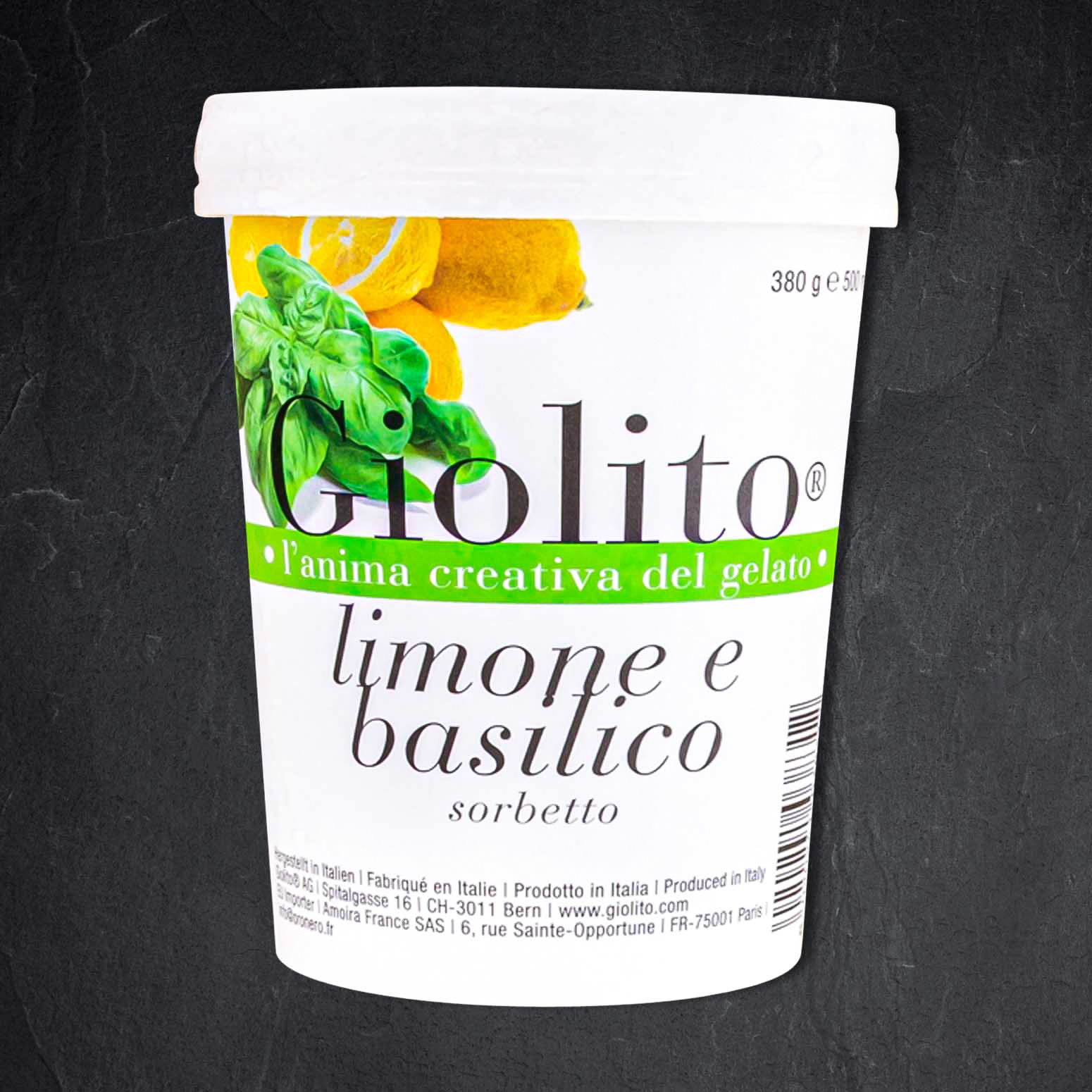 964300_Eis_Sorbet_Zitrone_Basilikum_500ml_GIOLITO Produktbild: 964300_Eis_Sorbet_Zitrone_Basilikum_500ml_GIOLITO