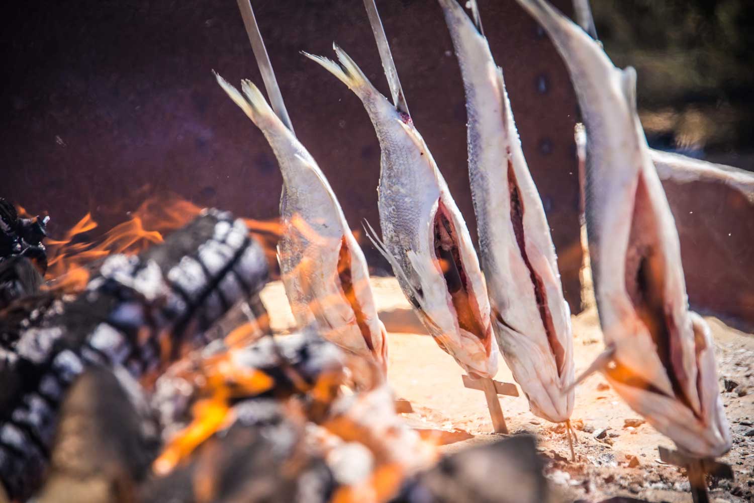 Fisch am Spieß auf dem Grill